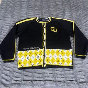 Birch Bros Colorado Buffaloes Cardigan Sweater Womens Medium Black Gold Argyle